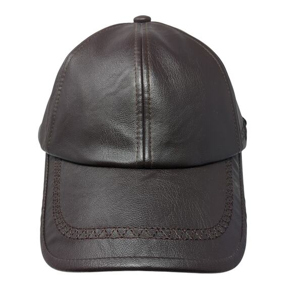 Fashion Style Baseball Cap Brown One Size Adjustable Faux Leather 6 Panel Blank - Picture 1 of 9